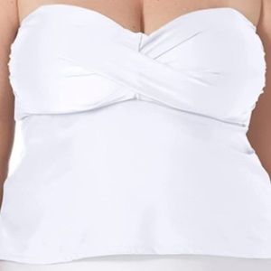 Catalina Women's Twist Front Bandeau Tankini Top. White Size M